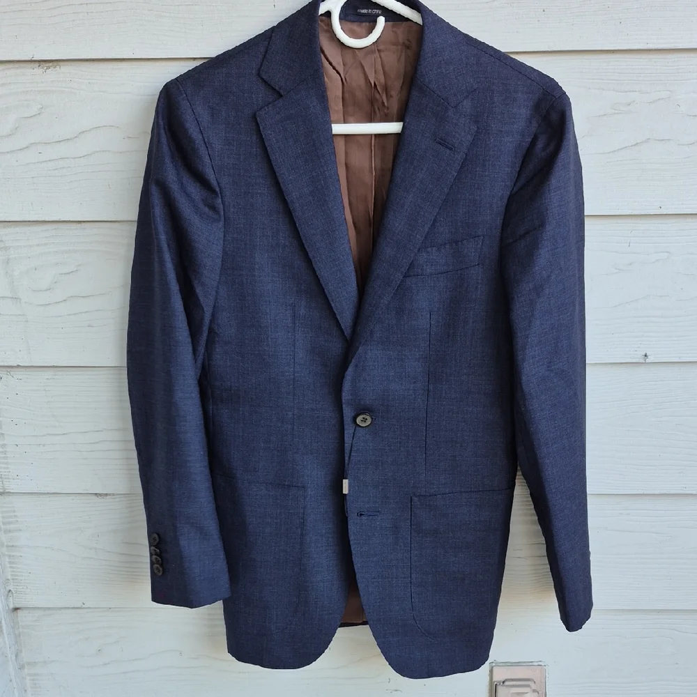 SUITSUPPLY Havana FL INT Dark Blue Grey‎ Weave Pure Wool Mens Sz 34 R Sport Coat